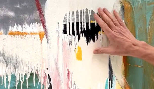 art to improve abstract painting with a hand of a man